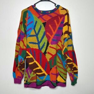 Vintage Christine Foley Sweater Abstract Leaf Colorful Knit Pullover‎ size Large